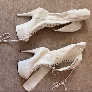 White Lace-Up Stiletto Boots